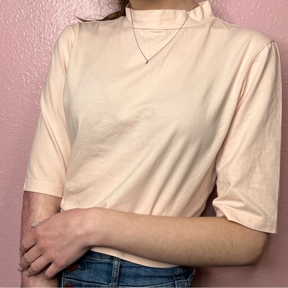 ASOS Light Pink Turtleneck Crop Top With A 3/4 Sleeve - Picture 3 of 11